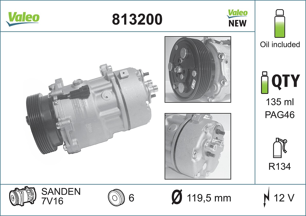 Компресор кондиціонера Valeo SKODA OCTAVIA I COMBI (1U5) 1.6 1998.07 - 2010.12 (813200) Valeo фото 2
