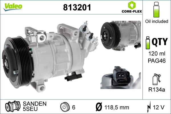 Компресор кондиціонера Valeo PEUGEOT PARTNER (B9) (08-) 1.6 BLUEHDI| PEUGEOT PARTNER (B9) (08-) (813201) Valeo фото 2