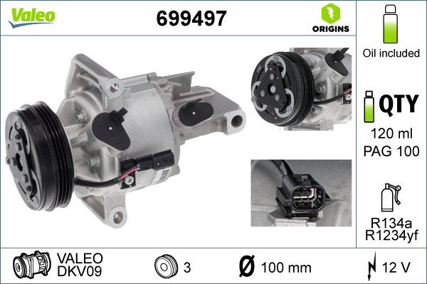 Компресор кондиціонера Valeo DACIA SANDERO II 1.0 SCE 75 (B8JC, B8JD) 2012.10 — (699497) Valeo фото 2