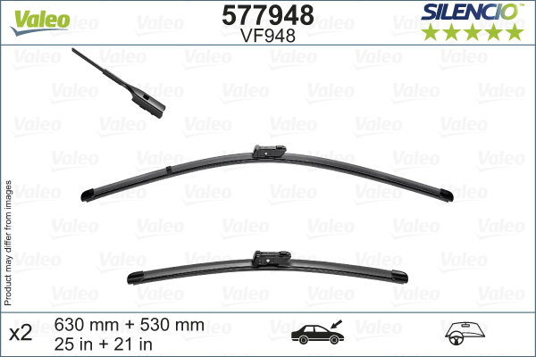 Щітка склоочисника К-Т БАСКАРКАСНИЙ SILENCIO® / 630/530 MM / VF948 / LHD / SKODA KOD VALEO (577948) Valeo фото 2