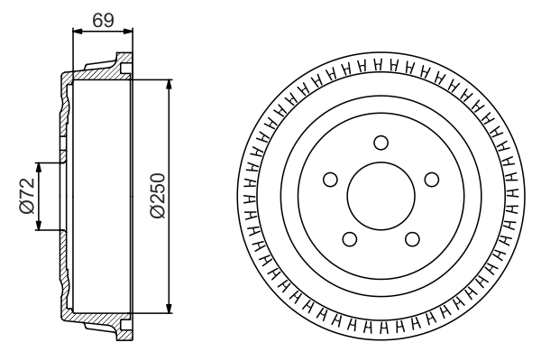 Барабан гальмівний (задній) Chrysler Grand Voyager III 95-01 (250x69) Bosch фото 11
