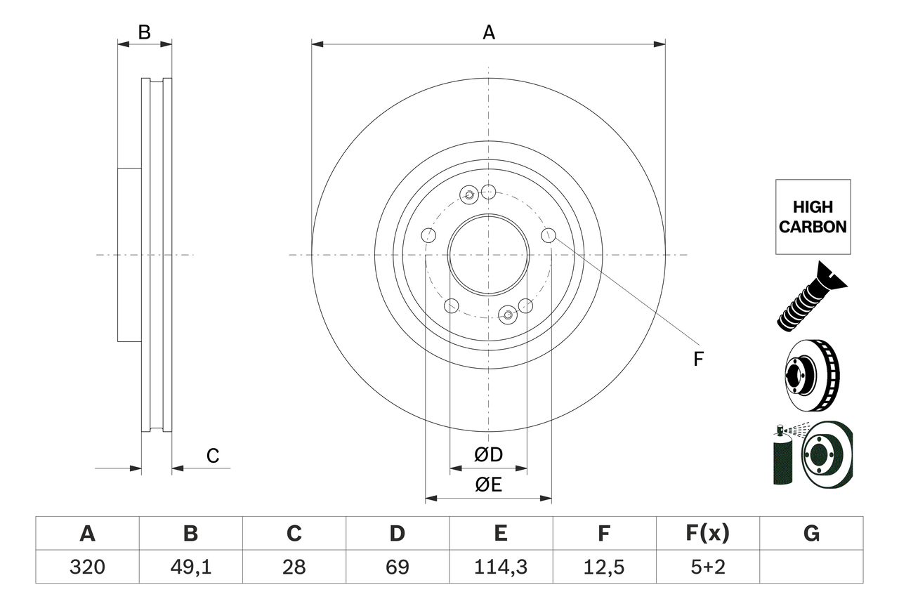 Диск гальмівний HYUNDAI SANTA FE III (DM, DMA) 2.2 2012.09- BOSCH (0986479F35) Bosch фото 2