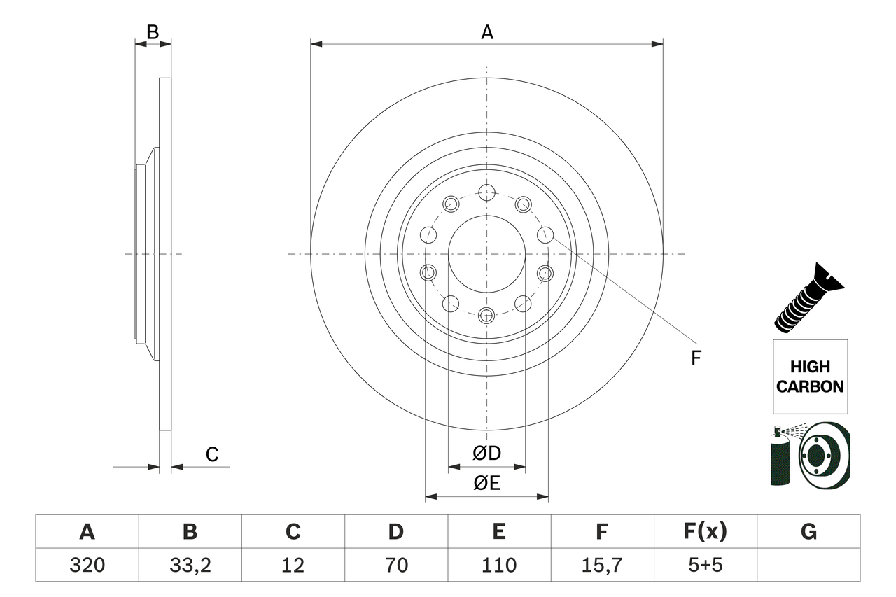 Диск гальмівний (задній) Jeep Cherokee 2.0-3.2 13- (320x12) Bosch фото 11