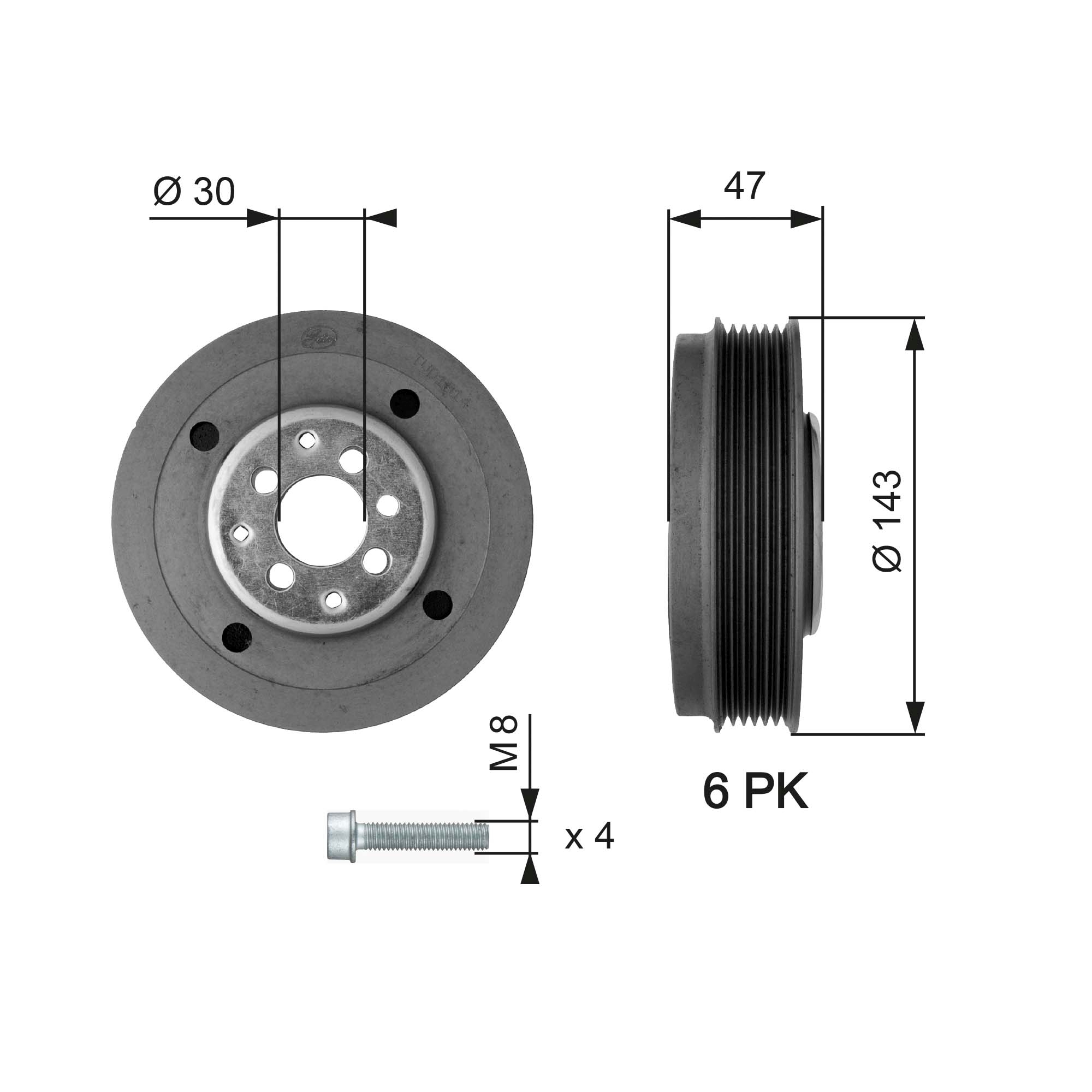 Шків ременя генератора VAG 1.9TDI/99-10 GATES (TVD1014A) Gates фото 2