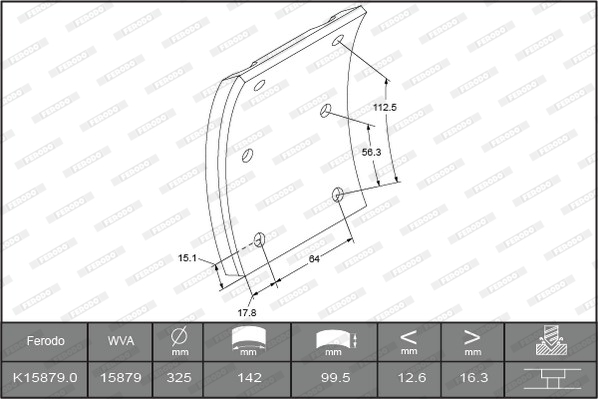 Гальмівні накладки FE K15879.0-F3661 для MAN L 2000 9.223 LC,9.223 LLC