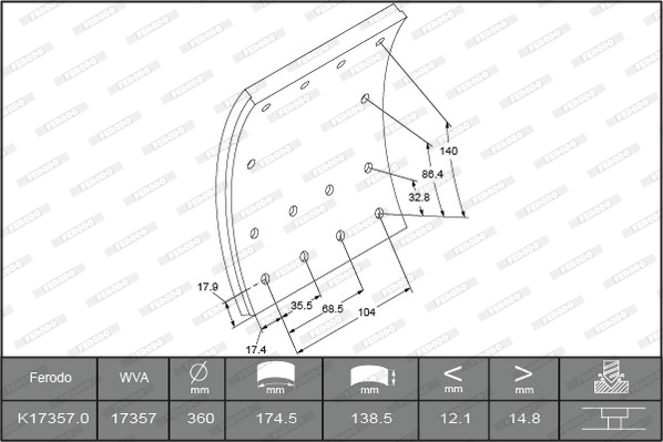 Гальмівні накладки FE K17357.0-F3661 для VOLVO FL 6 FL 610