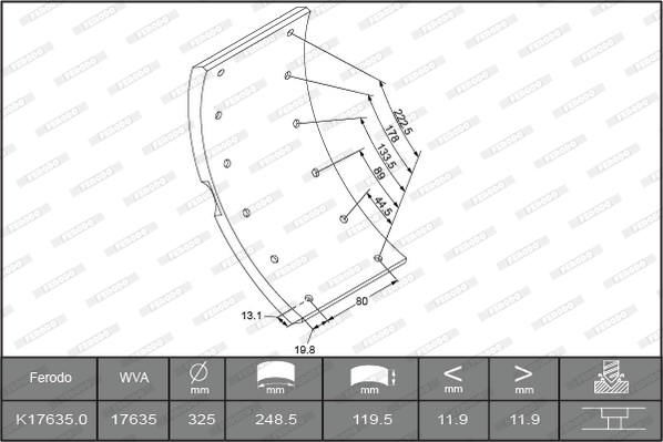 Гальмівні накладки FE K17635.0-F3653 для IVECO Zeta 79-12 H