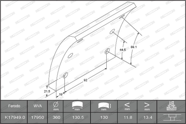 Гальмівні накладки FE K17949.0-F3672 для MERCEDES-BENZ ATEGO 2 1226 AF