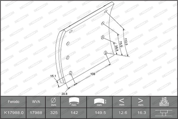 Гальмівні накладки FE K17988.0-F3661 для MAN L 2000 8.153 LAEC