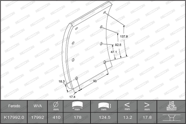 Гальмівні накладки FE K17992.0-F3526 для VOLVO FH 12 FH 12/460