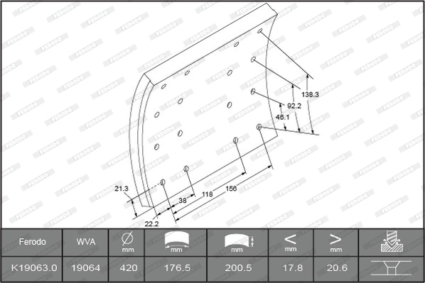 Гальмівні накладки FE K19063.0-F3658 для DAF F 2300 FMT 2335 DHT