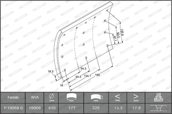 Гальмівні накладки FE K19068.0-F3526 для VOLVO FM 7 FM 7/290