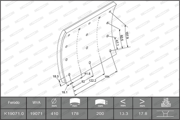 Гальмівні накладки FE K19071.0-F3526 для VOLVO FM 7 FM 7/290