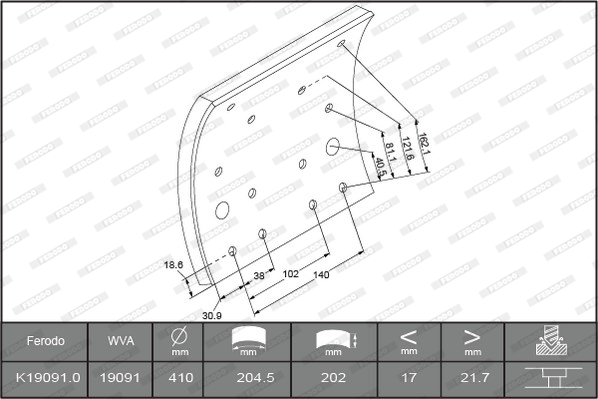 Гальмівні накладки FE K19091.0-F3653 для IVECO EuroTech MP 240 E 34
