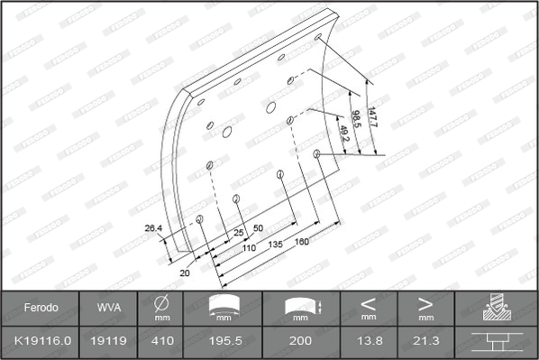 Гальмівні накладки FE K19116.0-F3653 для IVECO EuroTrakker MP 380 E 38 H Cursor