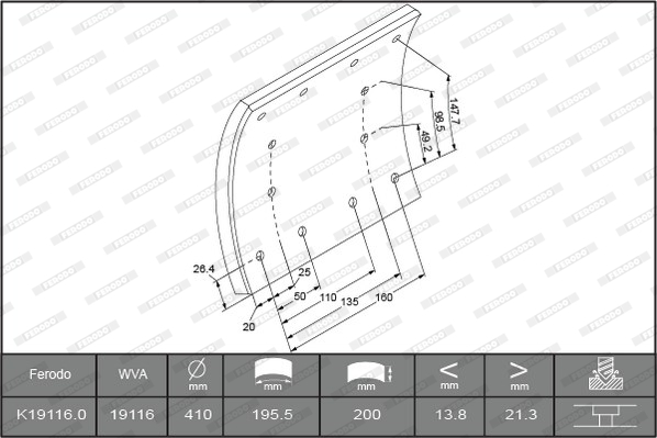 Гальмівні накладки FE K19116.0-F3656 для IVECO EuroTrakker MP 380 E 38 H Cursor