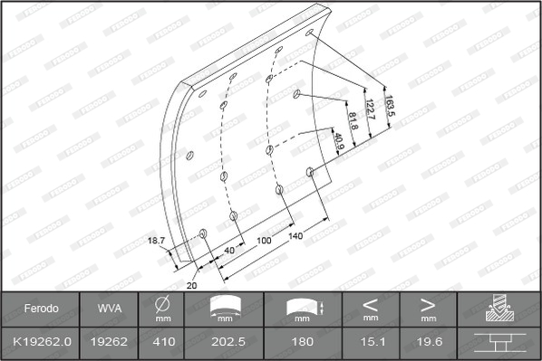 Гальмівні накладки FE K19262.0-F3653 для IVECO EuroTech MP 240 E 34