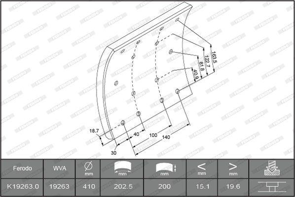 Гальмівні накладки FE K19263.0-F3653 для IVECO EuroTech MP 240 E 34