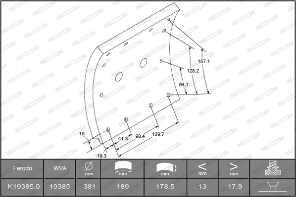 Гальмівні накладки FE K19385.0-F3652 для IVECO TurboTech 190-32