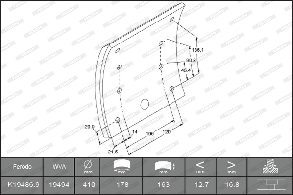Гальмівні накладки FE K19486.0-F3672 для MAN F 90 26.262 DFK