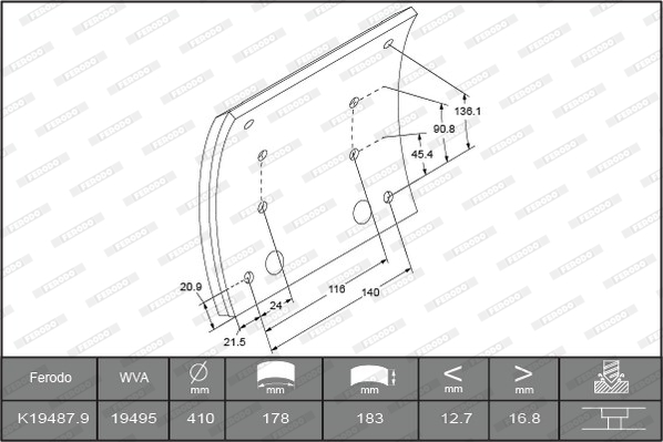 Гальмівні накладки FE K19487.0-F3672 для MERCEDES-BENZ ACTROS MP2 / MP3 3351 AK