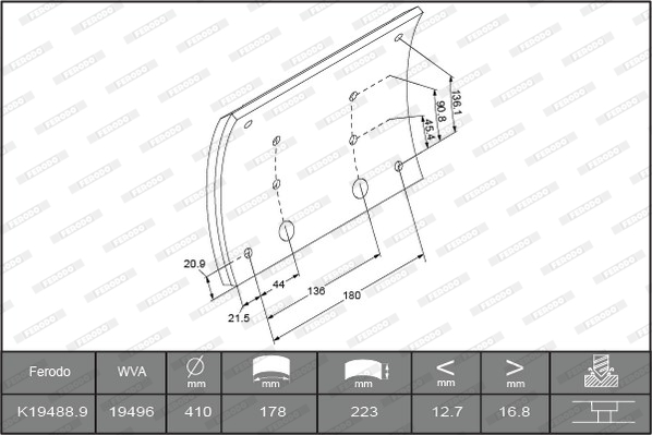 Гальмівні накладки FE K19488.9-F3532 для MERCEDES-BENZ ACTROS MP2 / MP3 3351 AK