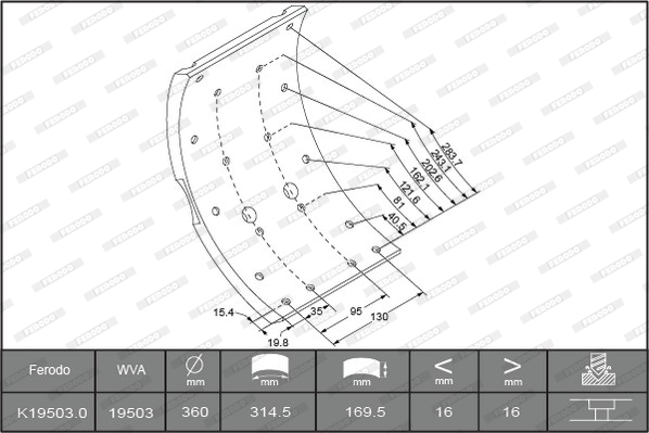 Гальмівні накладки FE K19503.0-F3653 для IVECO EuroCargo I-III 280 E 23 T