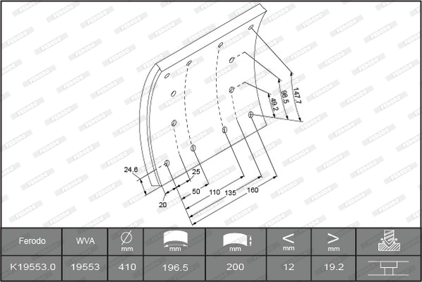 Гальмівні накладки FE K19553.0-F3656 для IVECO EuroTech MP 240 E 34