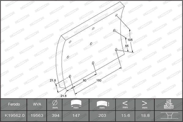 Гальмівні накладки FE K19562.0-F2020 для VOLVO N 10 N 10/300