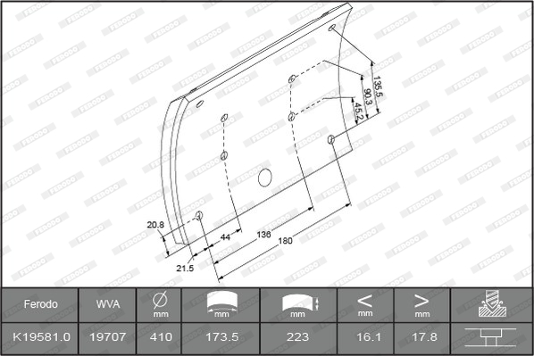 Гальмівні накладки FE K19581.0-F3539 для VOLVO NL NL 243