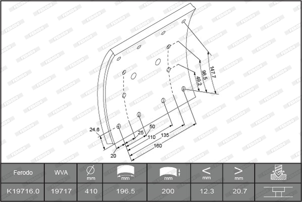 Гальмівні накладки FE K19716.0-F3656 для IVECO EuroTech MP 240 E 34