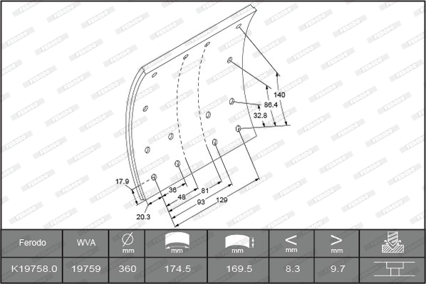 Гальмівні накладки FE K19758.0-F3661 для VOLVO FL 6 FL 612