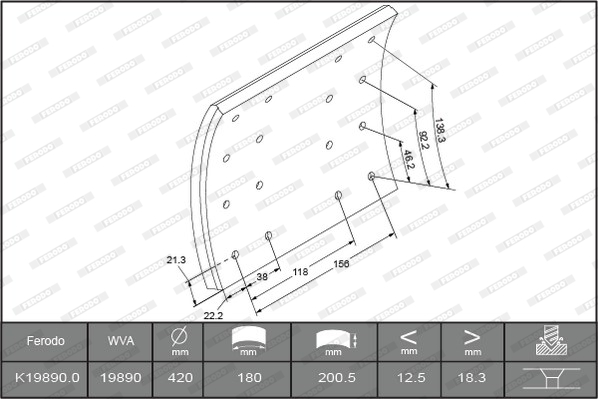 Гальмівні накладки FE K19890.0-F3658 для DAF 95 XF FAD 95 XF 430