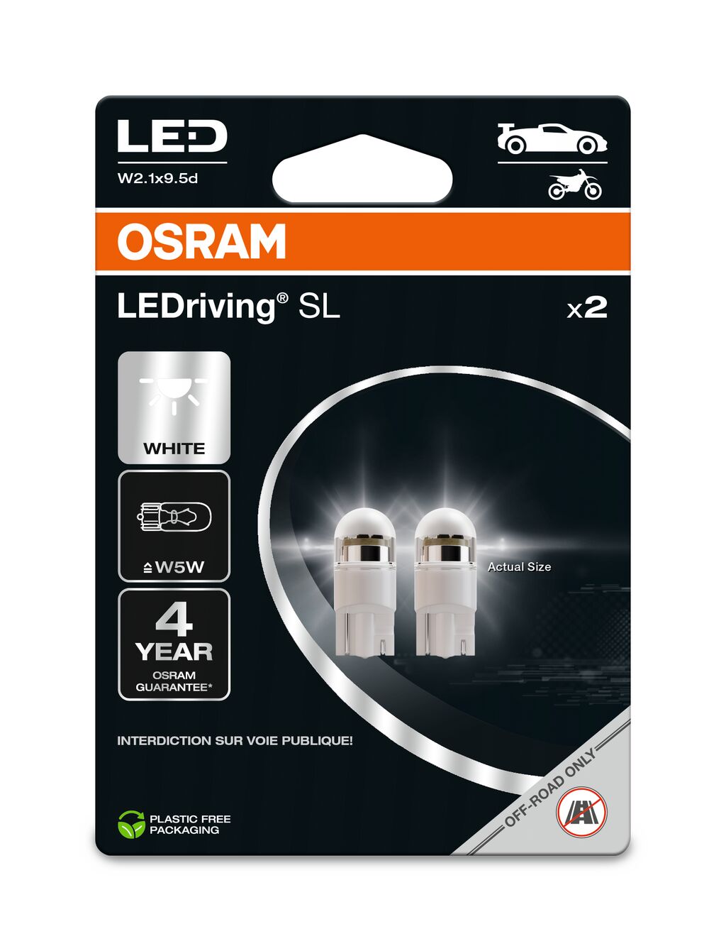 Автолампа світлодіодна W5W LED 12V 1W 6000K W2.1X9.5D / LEDRIVING® SL / COOL WHITE - ХОЛ OSRAM (2825DWP-2BL) osram фото 2