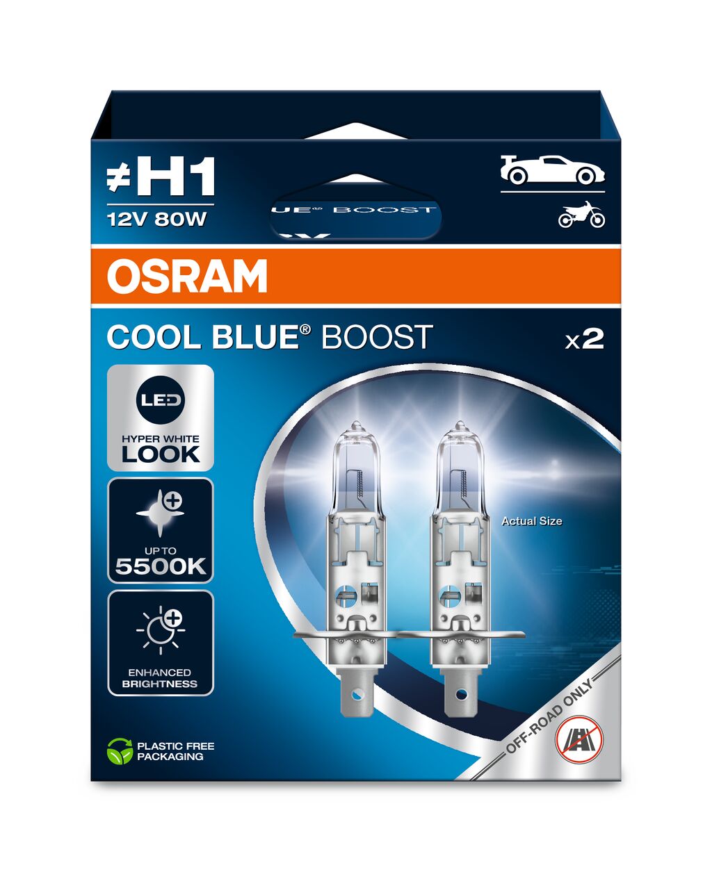 Автолампа галогенова 80W H1 12V 80W 5500K P14.5S / COOL BLUE® BOOST - БІЛО-БЛАКИТНЕ СВІТЛО OSRAM (62150CBB-2HB) osram фото 2