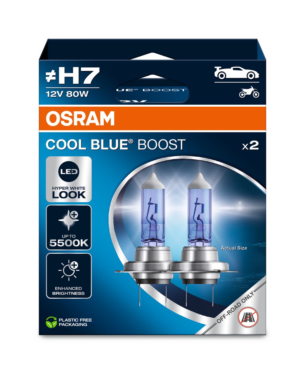 Автолампа галогенова 80W H7 12V 80W 5500K PX26D / COOL BLUE® BOOST - БІЛО-БЛАКИТНЕ СВІТЛО, OSRAM (62210CBB-2HB) osram фото 2