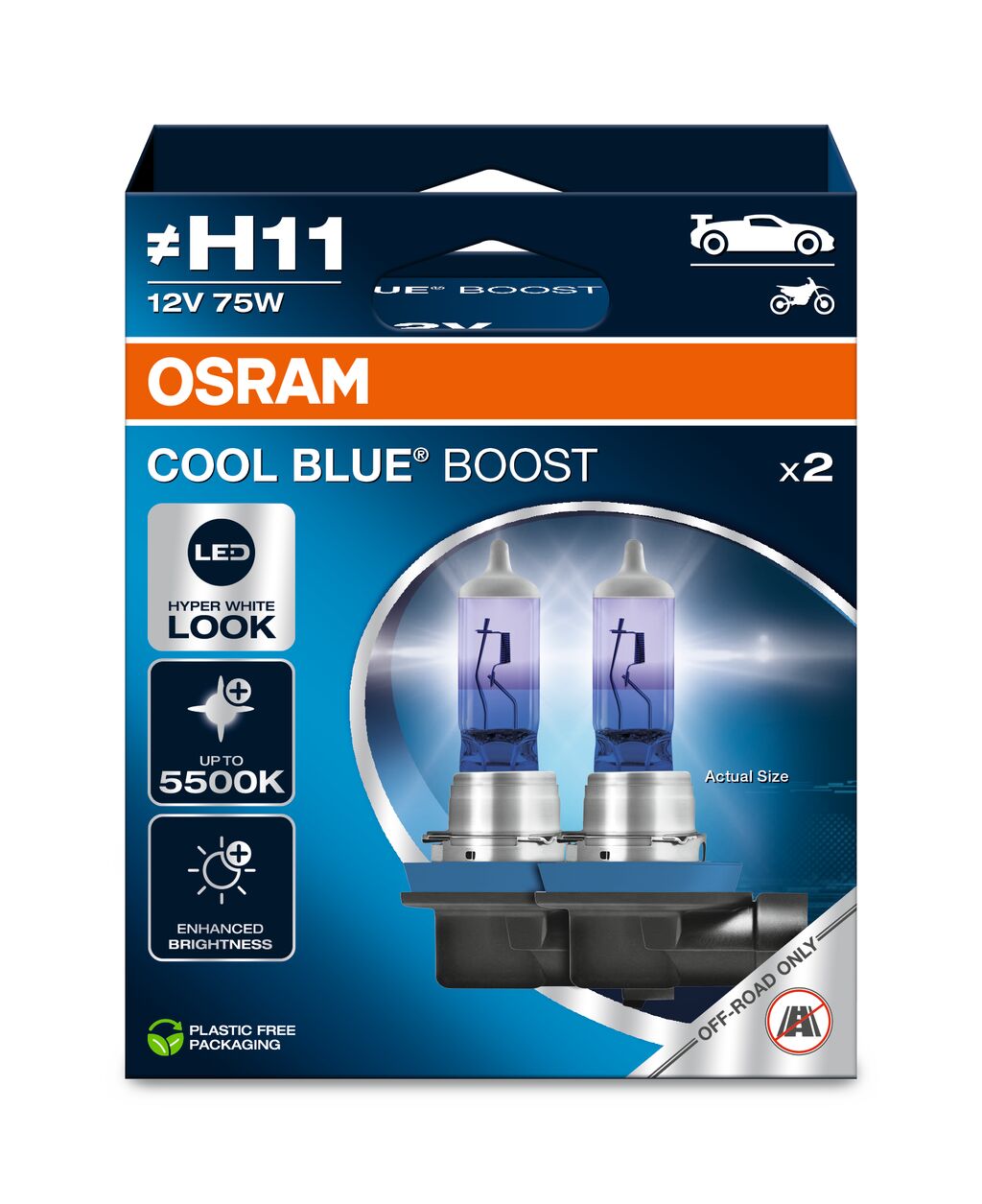 Автолампа галогенова 75W H11 12V 75W 5500K PGJ19-2 / COOL BLUE® BOOST - БІЛО-БЛАКИТНЕ СВІТ OSRAM (62211CBB-2HB) osram фото 2