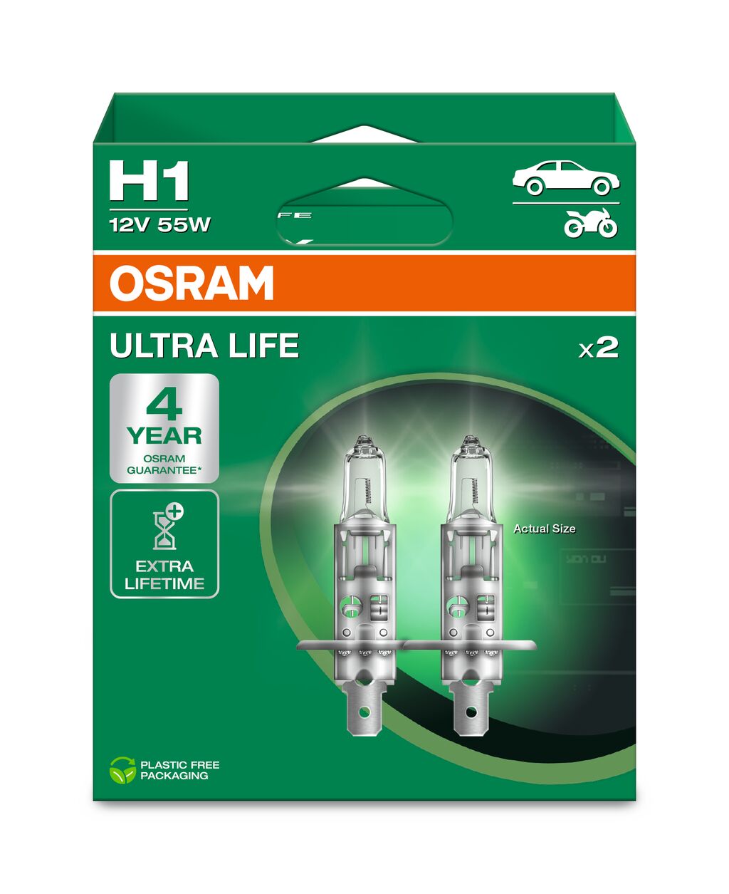 Автолампа галогенова 55W H1 12V 55W P14.5S / ULTRA LIFE - В 4 РАЗИ ЗБІЛЬШЕНО СТРОК СЛУЖБИ OSRAM (64150ULT-2HB) osram фото 2