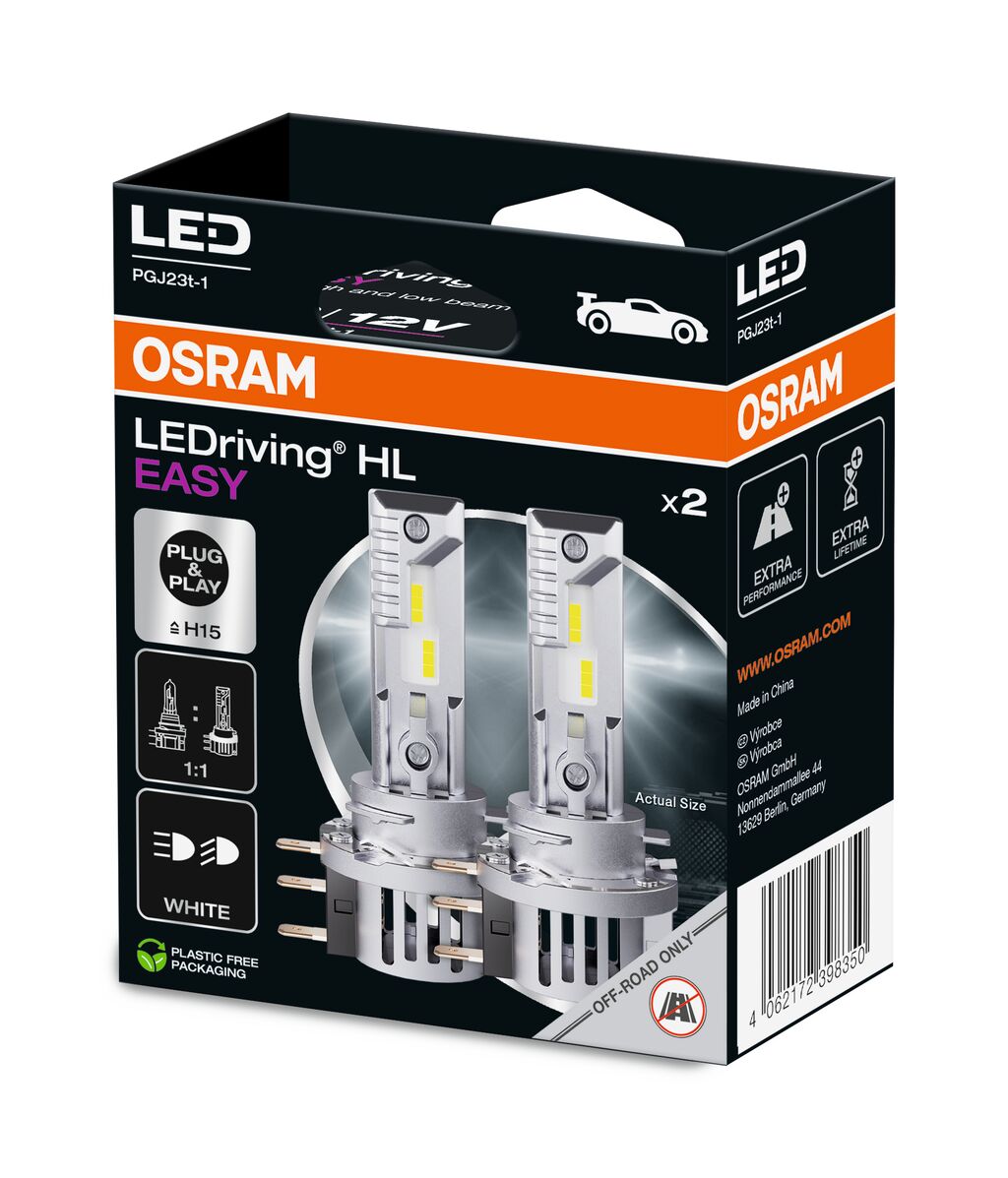 Комплект світлодіодних автоламп H15 LED 12V 16.5/3.8W 6500K PGJ23T-1 / LEDRIVING® HL EASY / COOL OSRAM (64176DWESY-2HB) osram фото 2