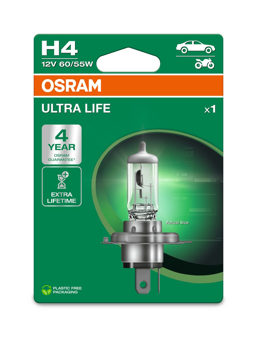 Автолампа галогенова 60/55W H4 12V 60/55W P43T / ULTRA LIFE - В 4 РАЗИ ЗБІЛЬШЕНО СТРОК СЛУЖБИ OSRAM (64193ULT-1BL) osram фото 2