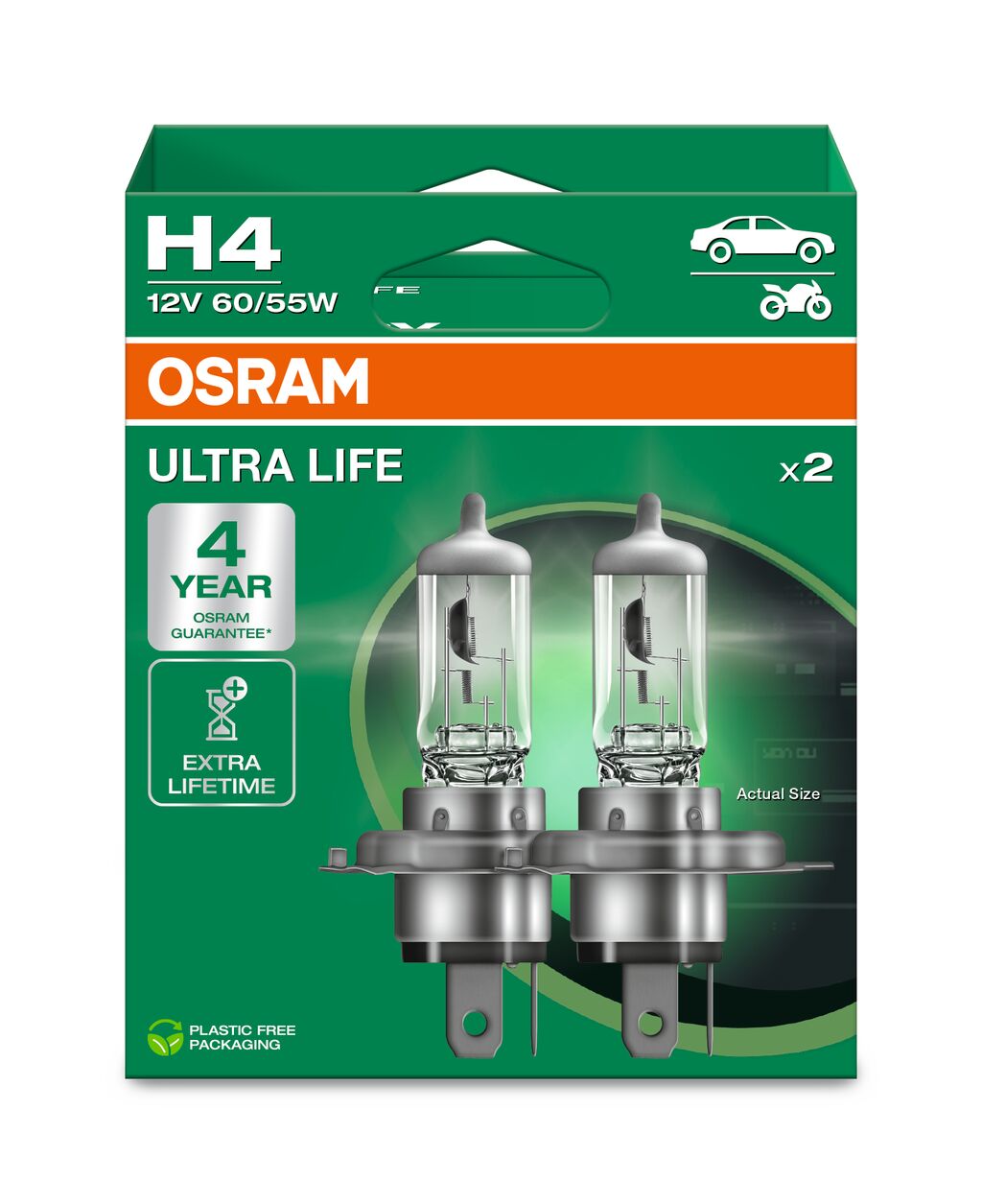 Автолампа галогенова 60/55W H4 12V 60/55W P43T / ULTRA LIFE - В 4 РАЗИ ЗБІЛЬШЕНО СТРОК СЛУЖБИ OSRAM (64193ULT-2HB) osram фото 2
