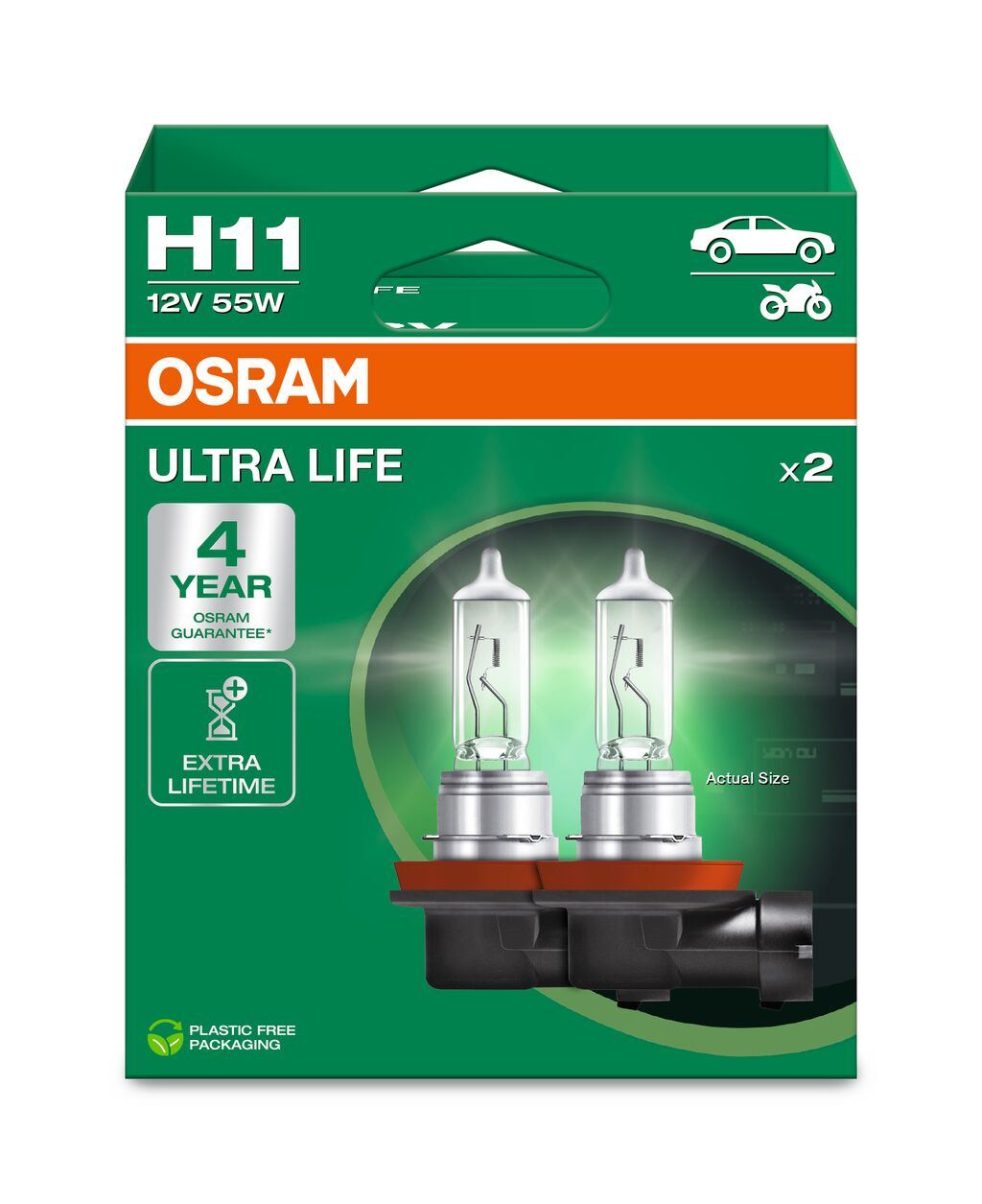 Автолампа галогенова 55W H11 12V 55W PGJ19-2 / ULTRA LIFE - В 4 РАЗИ ЗБІЛЬШЕНО СТРОК СЛУЖБ OSRAM (64211ULT-2HB) osram фото 2