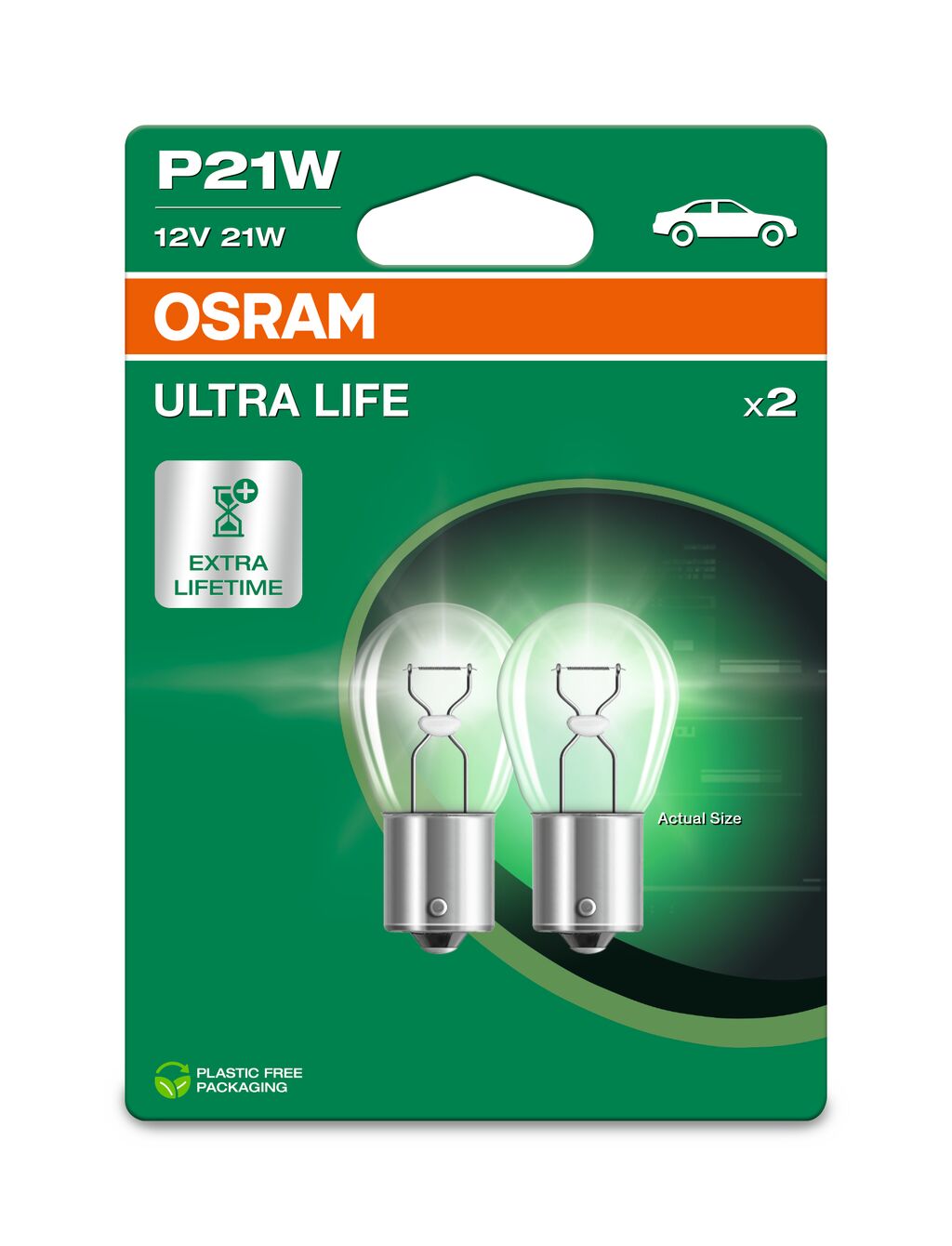 Автолампа 21W P21W 12V 21W BA15S / ULTRA LIFE - В 4 РАЗИ ЗБІЛЬШЕНО СТРОК СЛУЖБИ OSRAM (7506ULT-2BL) osram фото 2