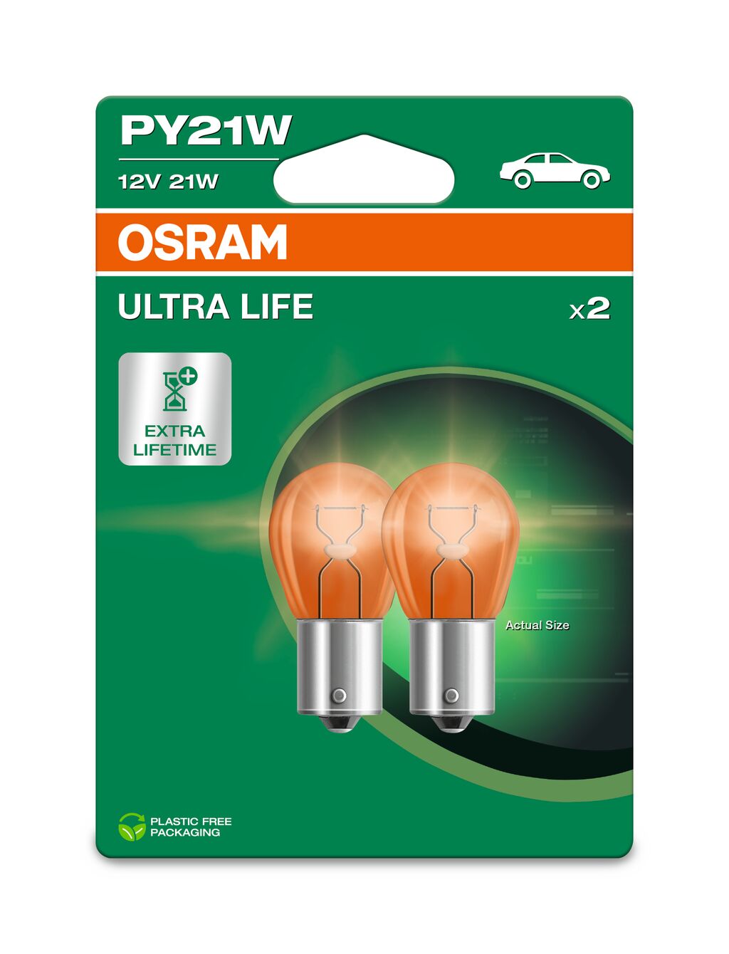 Автолампа 21W PY21W 12V 21W BAU15S / ULTRA LIFE - В 4 РАЗИ ЗБІЛЬШЕНО СТРОК СЛУЖ OSRAM (7507ULT-2BL) osram фото 2