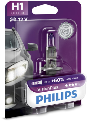 Автолампа галогенова 55W H1 12V 55W P14,5S / VISIONPLUS - НА 60% ЗБІЛЬШЕНИЙ СВІТЛОВИЙ ПОТІ PHILIPS (12258VPB1) Philips фото 2
