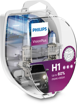 Автолампа галогенова 55W H1 12V 55W P14,5S / VISIONPLUS - НА 60% ЗБІЛЬШЕНИЙ СВІТЛОВИЙ ПОТІ PHILIPS (12258VPS2) Philips фото 2