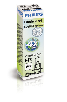 Автолампа галогенова 55W H3 12V 55W PK22S / LONGERLIFE ECOVISION - В 4РАЗИ ЗБІЛЬШЕНО СТРОК PHILIPS (12336LLECOC1) Philips фото 2