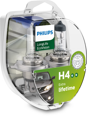 Автолампа галогенова 60/55W H4 12V 60/55W P43T-38 / LONGERLIFE ECOVISION - В 4 РАЗИ ЗБІЛЬШЕНО PHILIPS (12342LLECOS2) Philips фото 2