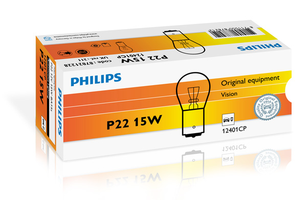 Автолампа 15W P15W 12V 15W BA15S/STOP P22/STANDARD/КРАТН. X10 PHILIPS (12401CP) Philips фото 2