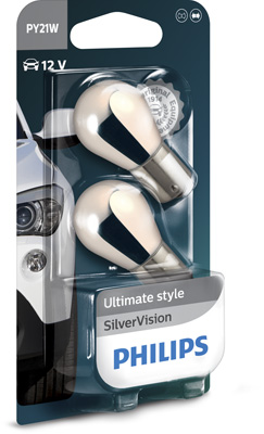 Автолампа 21W PY21W 12V 21W BAU15S / SILVERVISION - ХРОМОВАНЕ СКЛО / 2ШТ. BLIST PHILIPS (12496SVB2) Philips фото 2